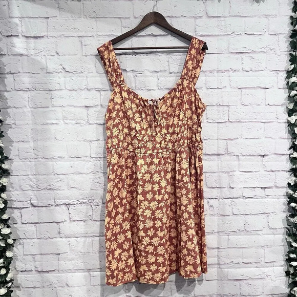 Gap Tie Neck Smocked Mini Sundress Lined Floral Print Boho Casual Size XXL - Picture 2 of 13